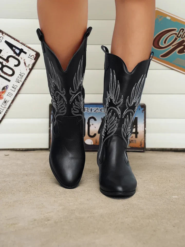 PU-bőr Női Cowboy Csizmák Puha Béléssel - Clara