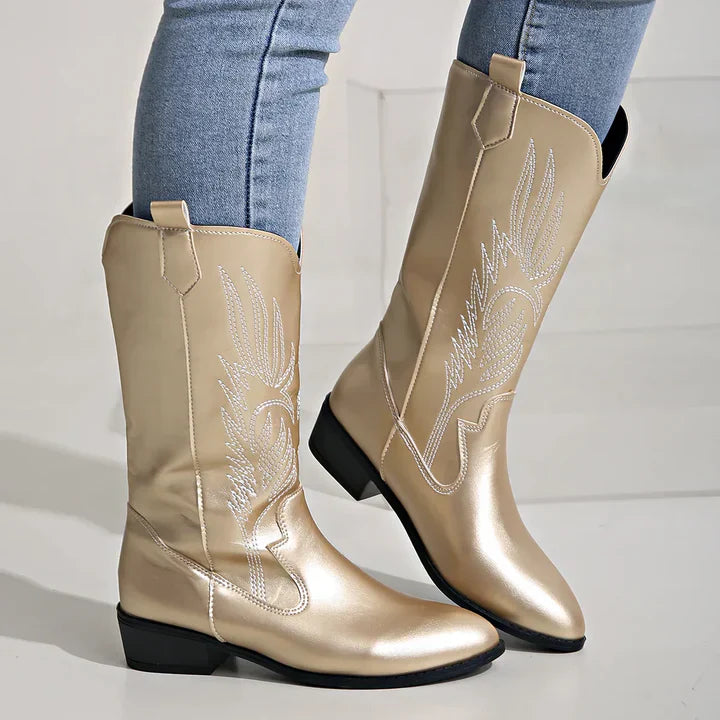 PU-bőr Női Cowboy Csizmák Puha Béléssel - Clara