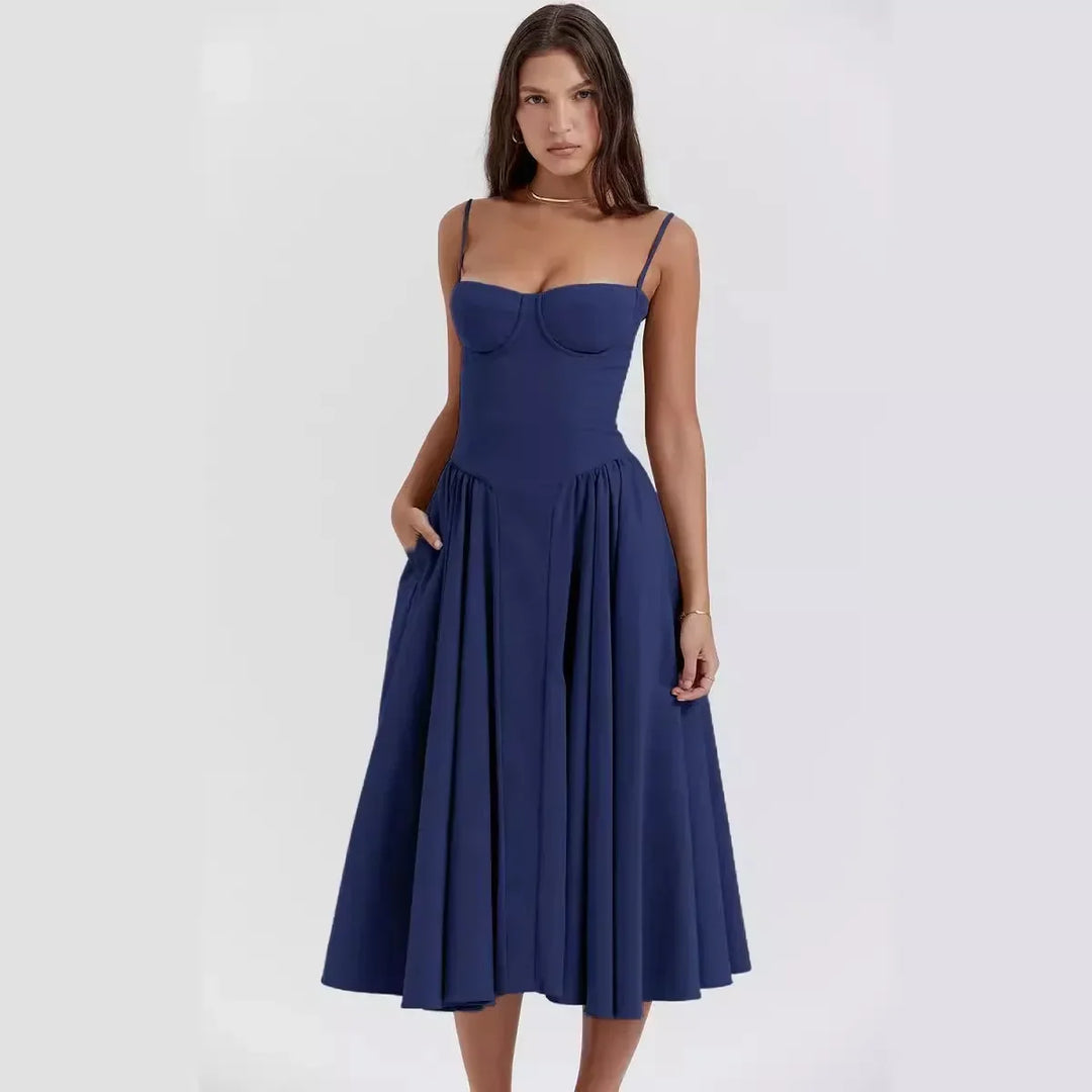 Elegáns midi estélyi ruha plisszé szegéllyel – Amara