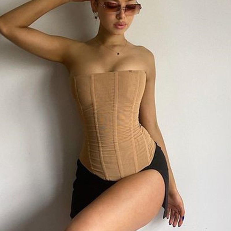 Divatos női korzett crop top alakformáló és hálós dizájnnal – Celina