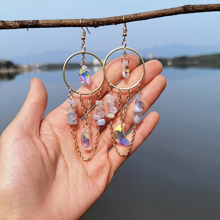 Természetes kristály hold csillag fülbevalók - Elara