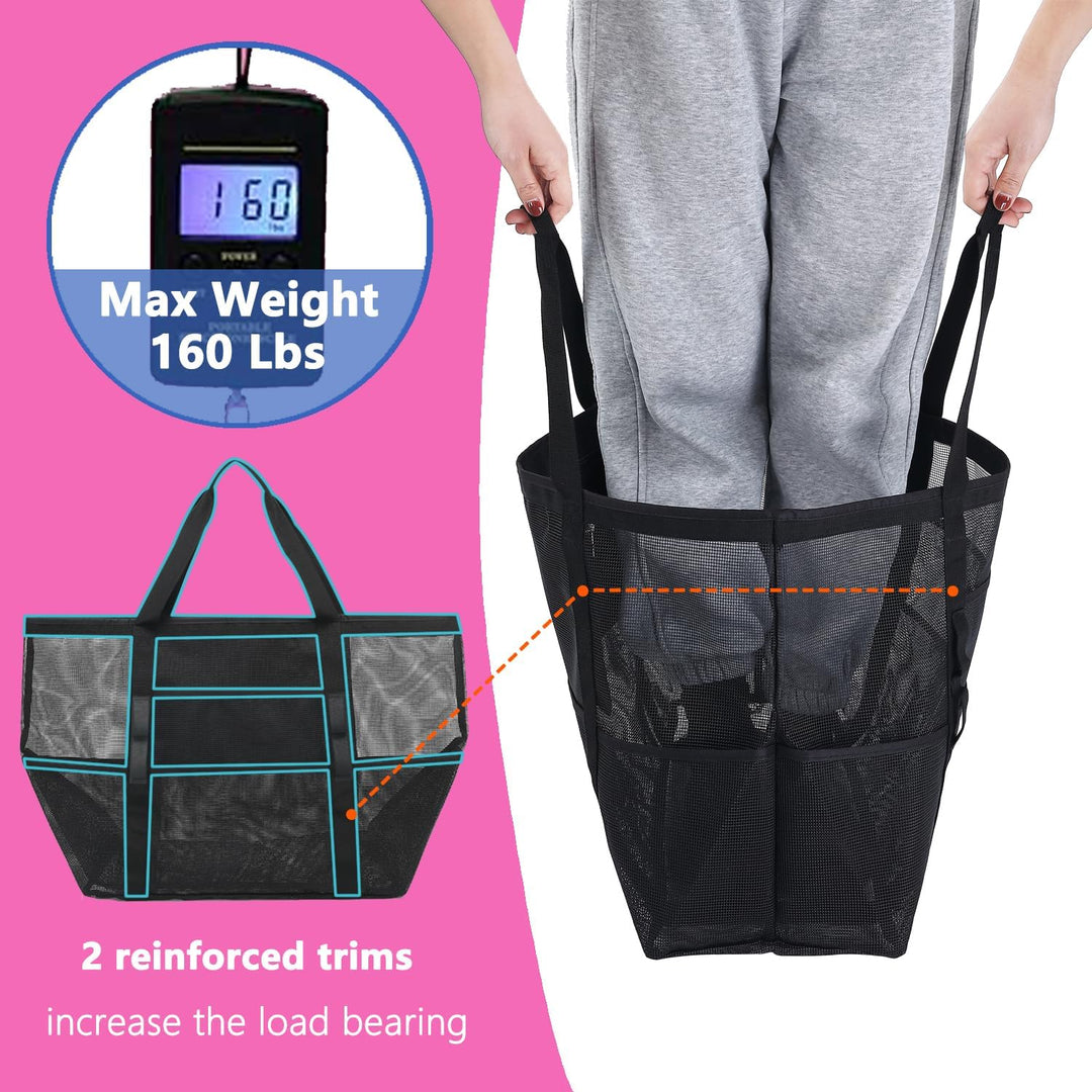 Vásárolj 1-et, és a második ingyen – Extra nagy átlátszó hálós tengerparti táska 8 zsebbel – ClearWave