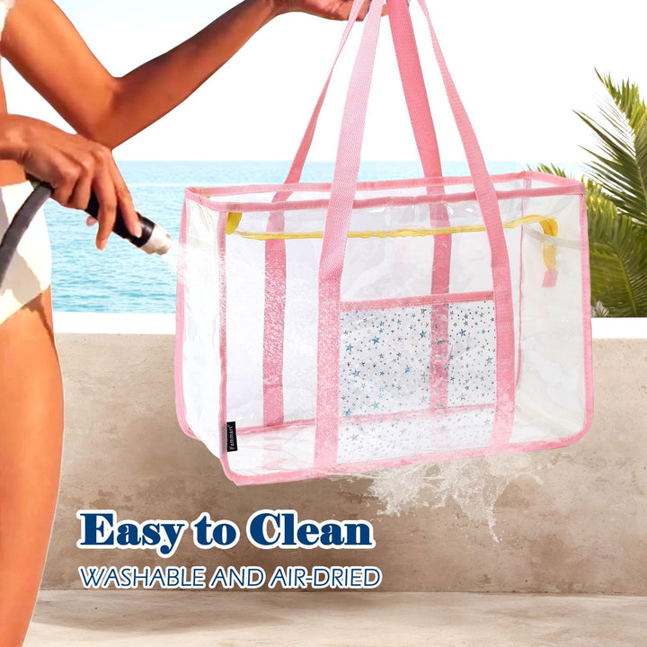 Vásárolj 1-et, és a második ingyen – Extra nagy átlátszó hálós tengerparti táska 8 zsebbel – ClearWave