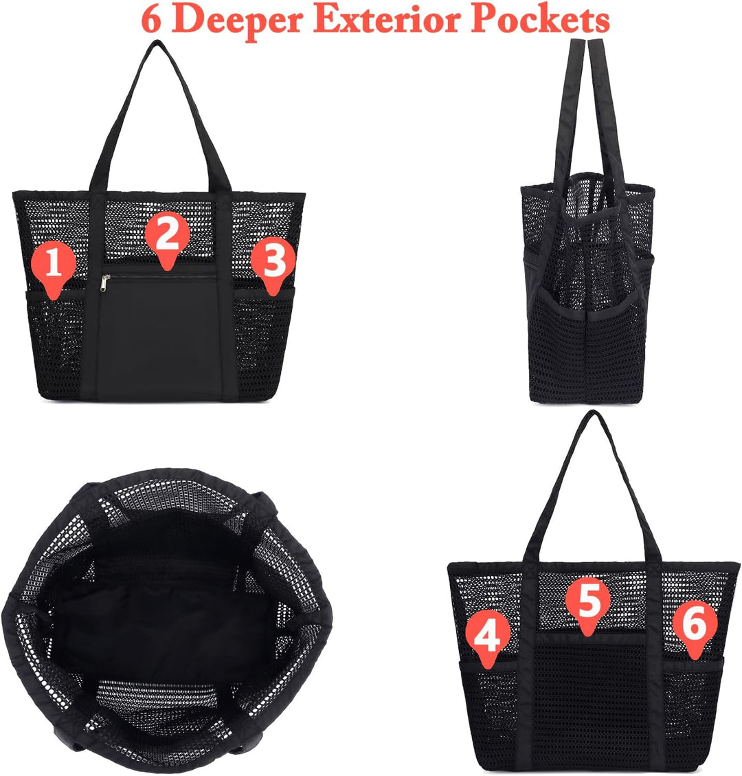 Vásárolj 1-et, és a második ingyen – Extra nagy átlátszó hálós tengerparti táska 8 zsebbel – ClearWave