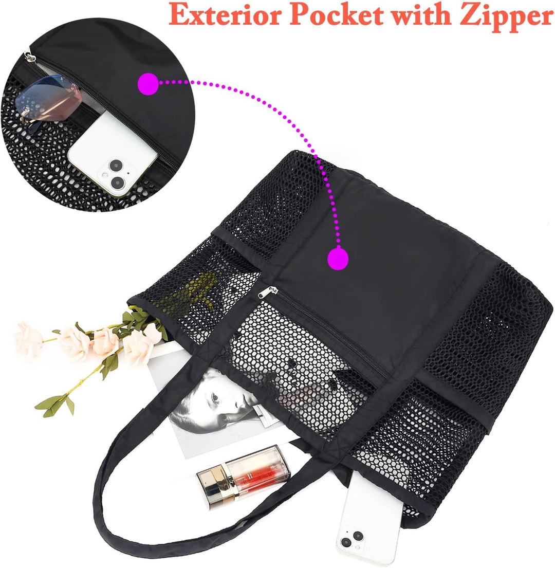 Vásárolj 1-et, és a második ingyen – Extra nagy átlátszó hálós tengerparti táska 8 zsebbel – ClearWave