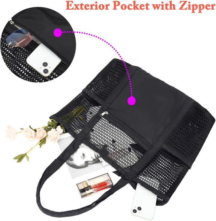 Vásárolj 1-et, és a második ingyen – Extra nagy átlátszó hálós tengerparti táska 8 zsebbel – ClearWave