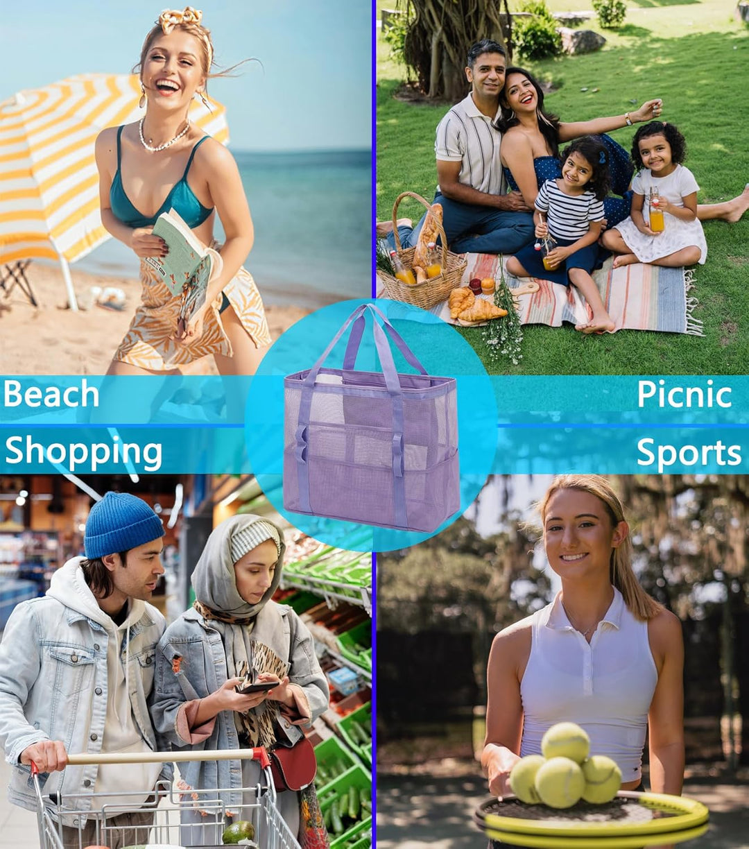 Vásárolj 1-et, és a második ingyen – Extra nagy átlátszó hálós tengerparti táska 8 zsebbel – ClearWave