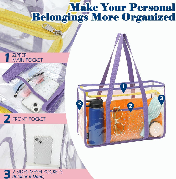 Vásárolj 1-et, és a második ingyen – Extra nagy átlátszó hálós tengerparti táska 8 zsebbel – ClearWave