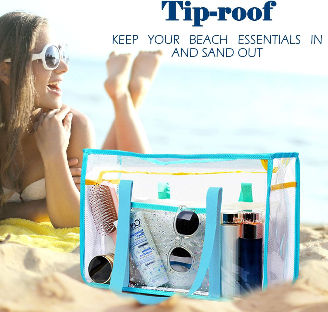 Vásárolj 1-et, és a második ingyen – Extra nagy átlátszó hálós tengerparti táska 8 zsebbel – ClearWave