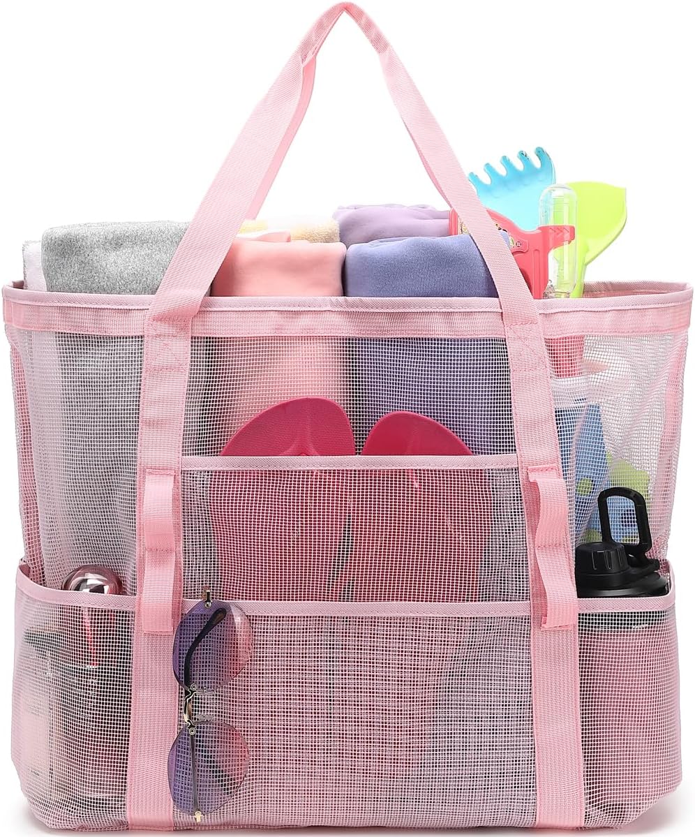 Vásárolj 1-et, és a második ingyen – Extra nagy átlátszó hálós tengerparti táska 8 zsebbel – ClearWave