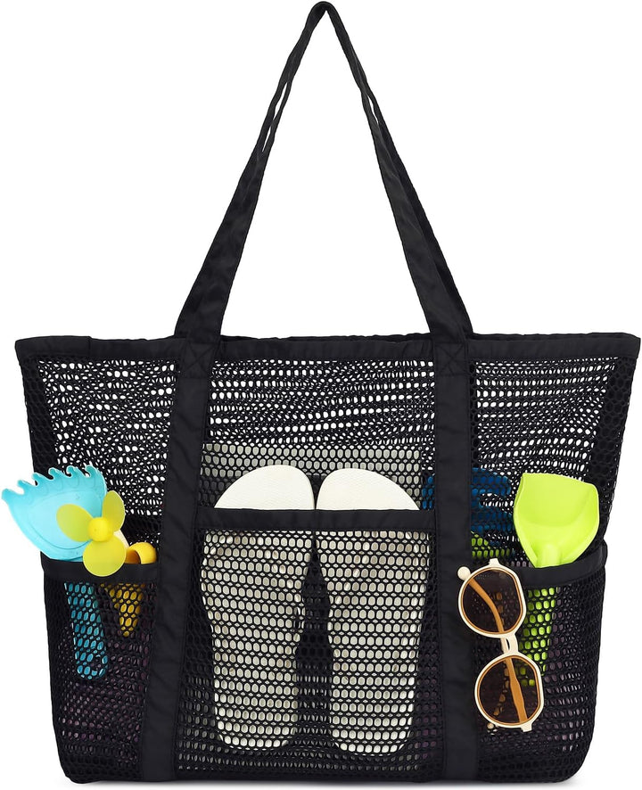 Vásárolj 1-et, és a második ingyen – Extra nagy átlátszó hálós tengerparti táska 8 zsebbel – ClearWave