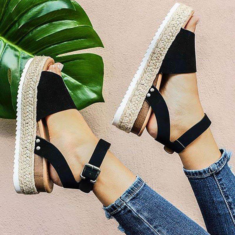 Hölgymintás Plateau-Espadrille szandál magassarkúval és pánttal – Livia