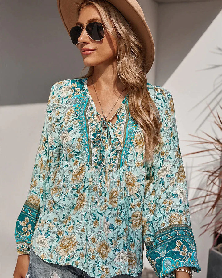 Vintage Boho nyári blúz virágmintával és hosszú ujjú – Sana