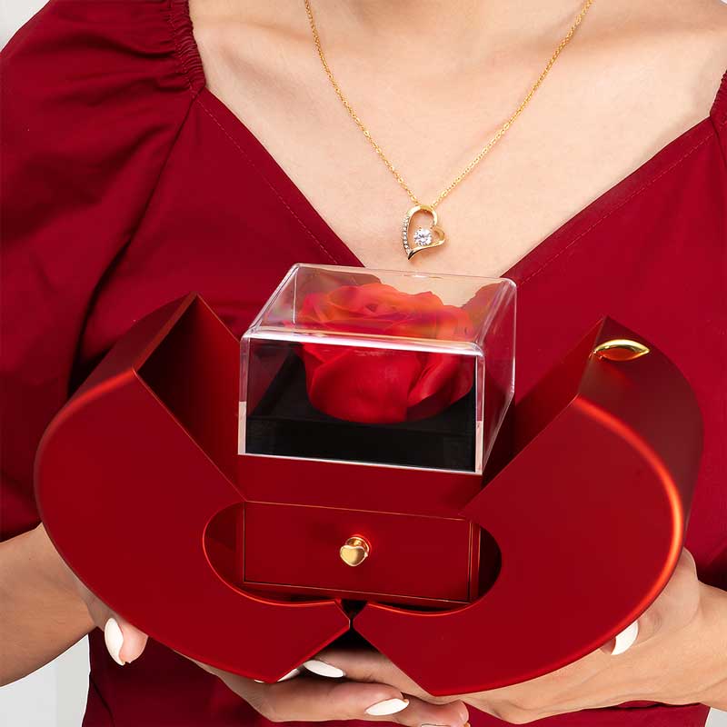 Coffret Rose Éternelle & son Collier d'Amour - Az életem asszonyának - Soha ne felejtsd el...