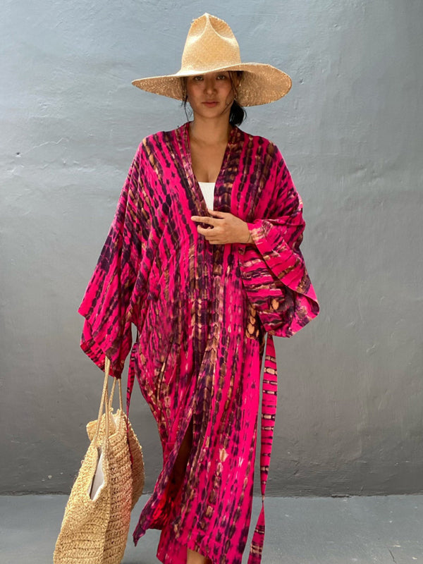 Woven kimono with tie belt – Leona
