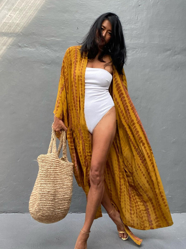 Woven kimono with tie belt – Leona