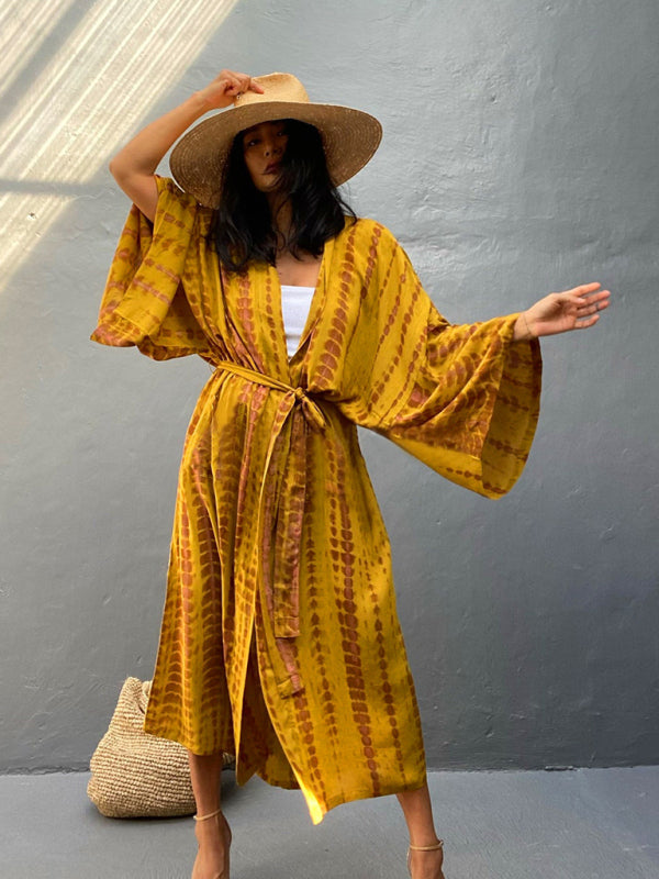 Woven kimono with tie belt – Leona