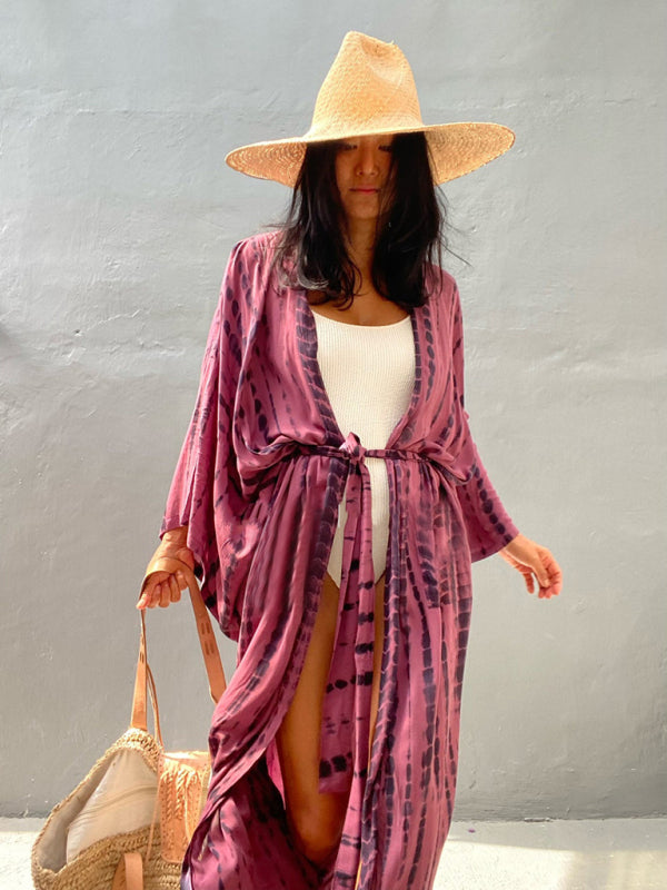 Woven kimono with tie belt – Leona