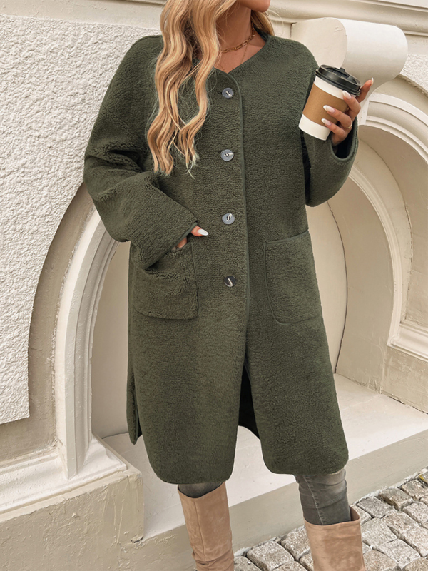 Hosszú fleece női dzseki gombos záródással – Elara