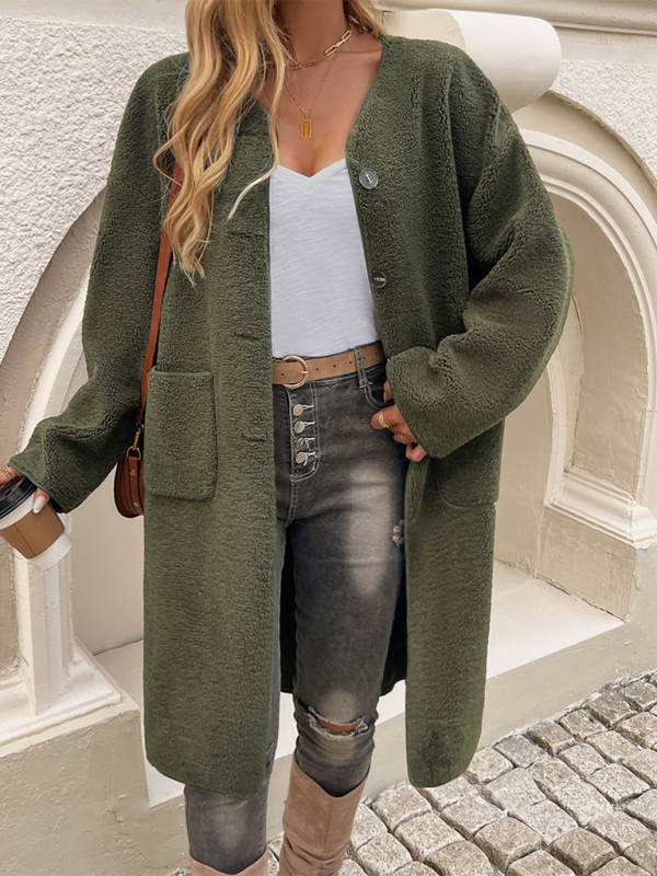 Hosszú fleece női dzseki gombos záródással – Elara