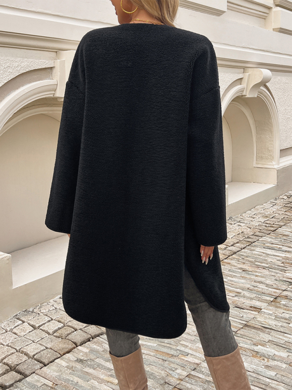 Hosszú fleece női dzseki gombos záródással – Elara