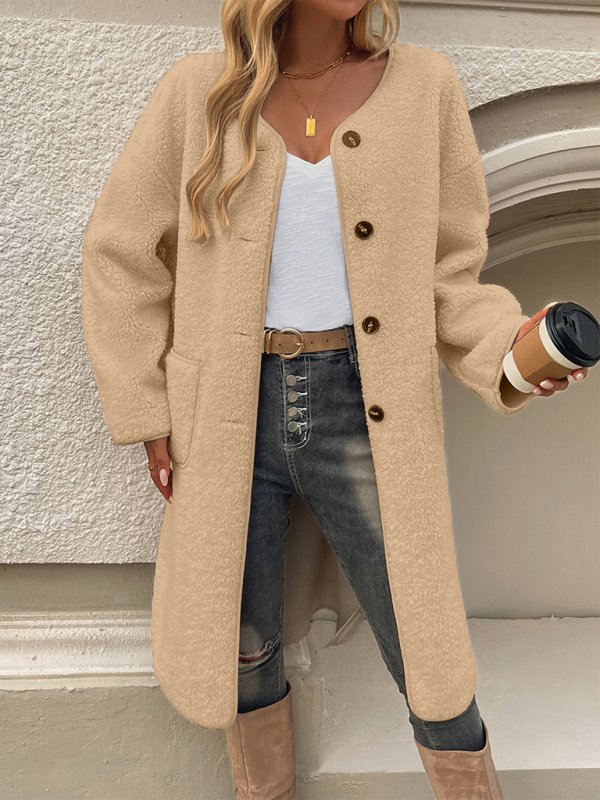 Hosszú fleece női dzseki gombos záródással – Elara