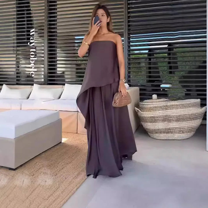Két részes váll nélküli blúz és maxi szoknya szett nőknek – Jolina