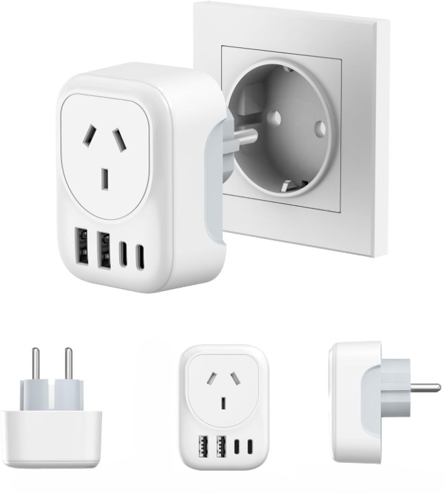 1+1 INGYEN – AU az EU-ba utazó adapter 4 USB porttal (E/F típus)