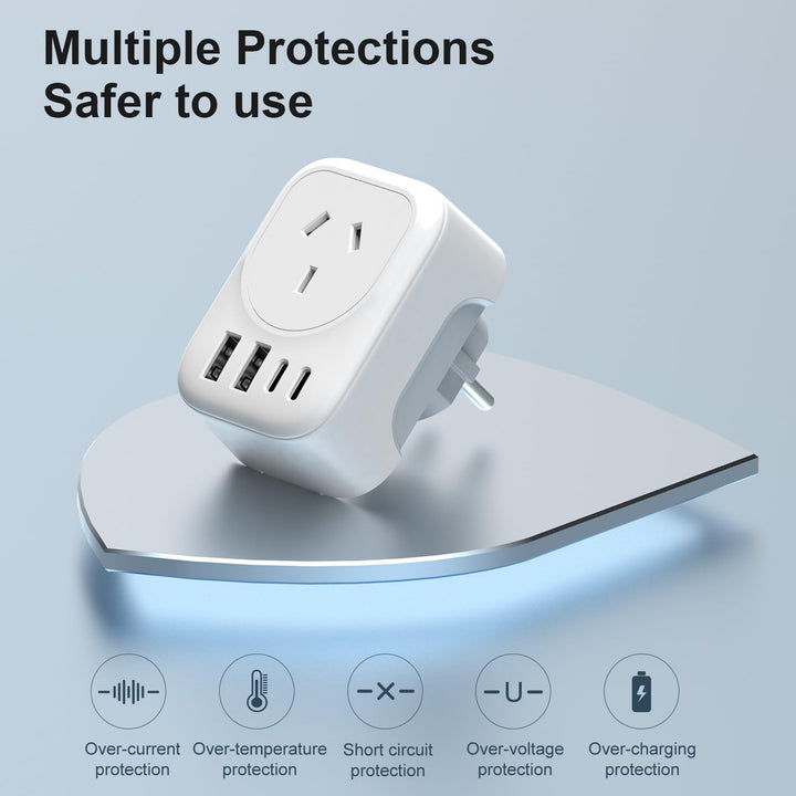 1+1 INGYEN – AU az EU-ba utazó adapter 4 USB porttal (E/F típus)