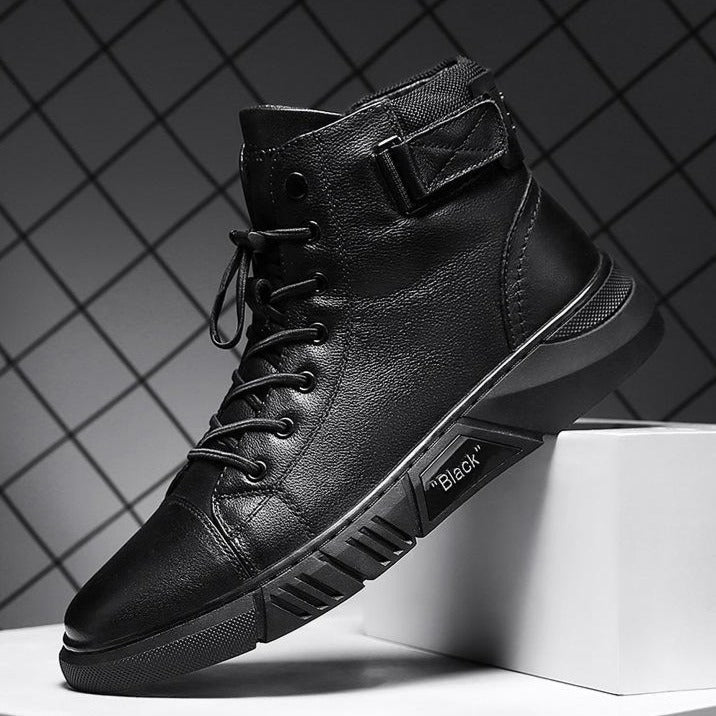 Fekete Kézzel Készített Bőr Csizmák Férfiaknak - ShadowStep