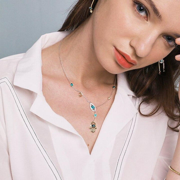 Ezüst Hamsa Kristály Nyaklánc - Nayomi