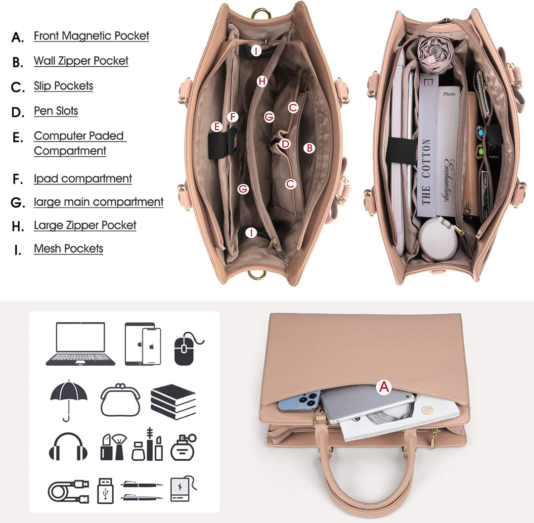 Vízálló PU bőr laptop tote táska többzsebes dizájn női számára