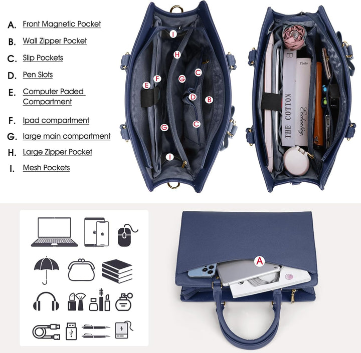 Vízálló PU bőr laptop tote táska többzsebes dizájn női számára