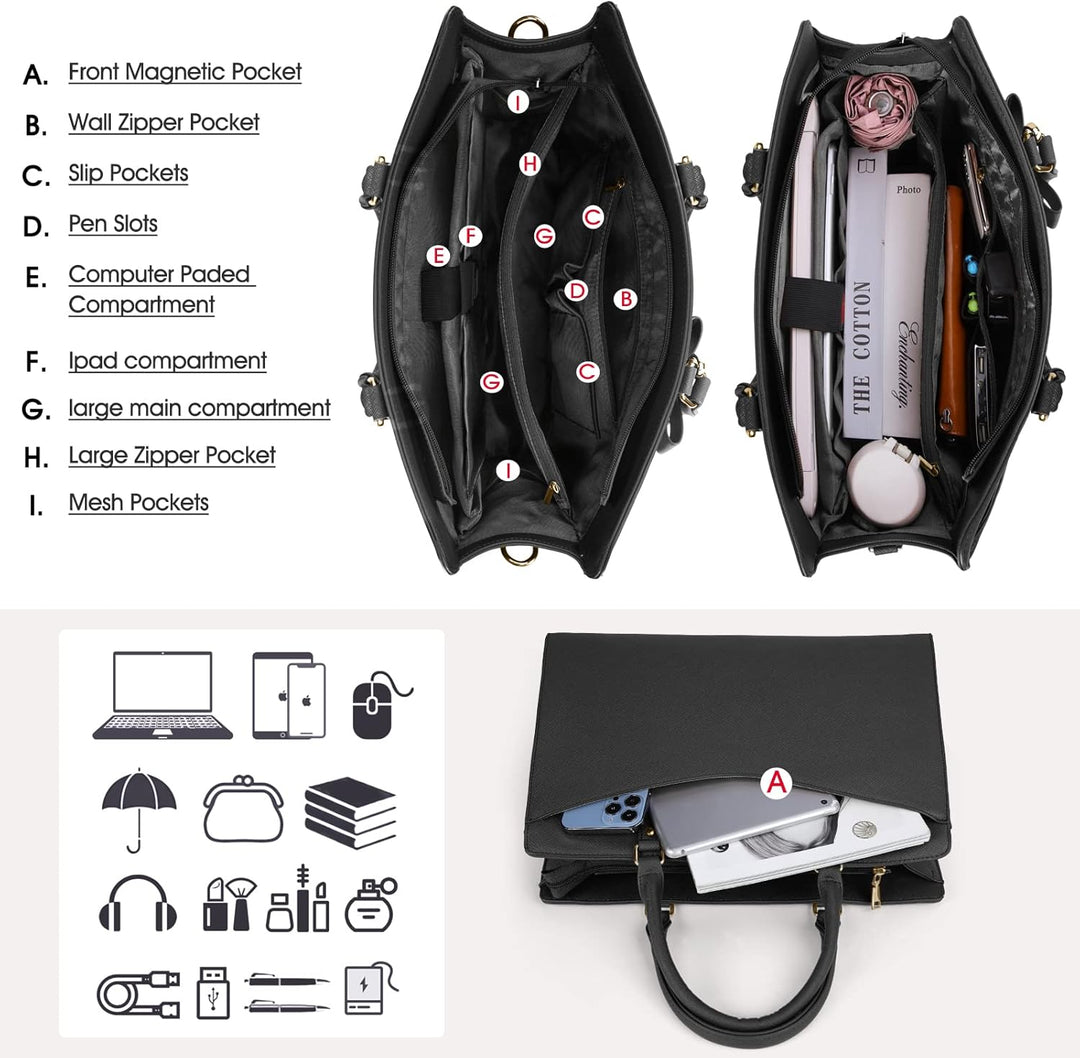 Vízálló PU bőr laptop tote táska többzsebes dizájn női számára