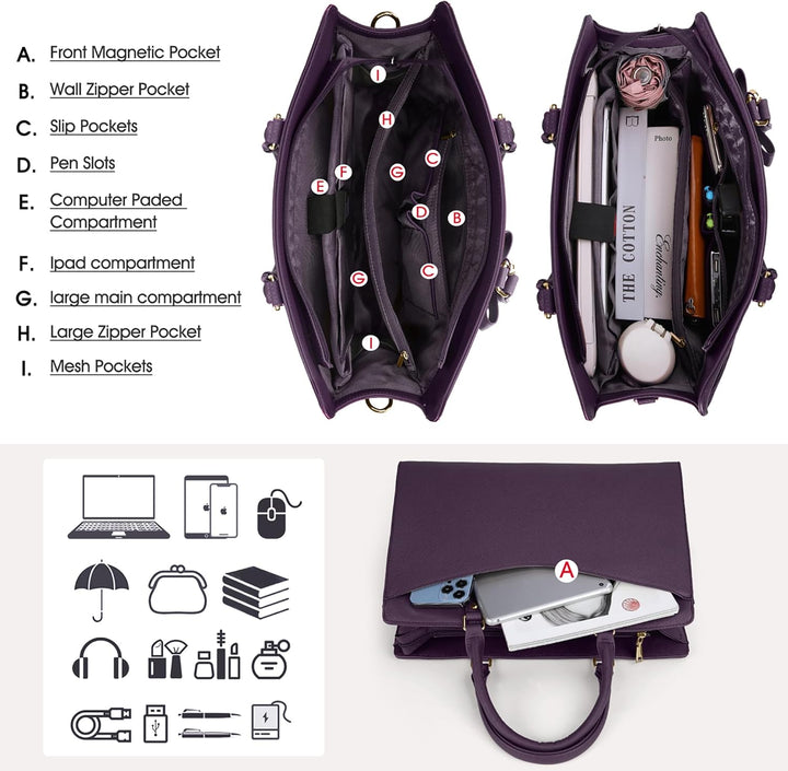 Vízálló PU bőr laptop tote táska többzsebes dizájn női számára
