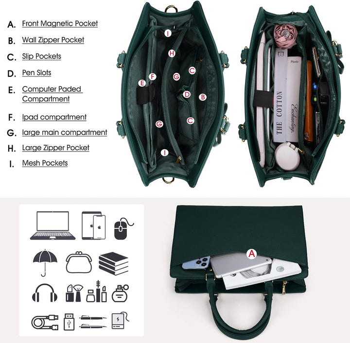 Vízálló PU bőr laptop tote táska többzsebes dizájn női számára