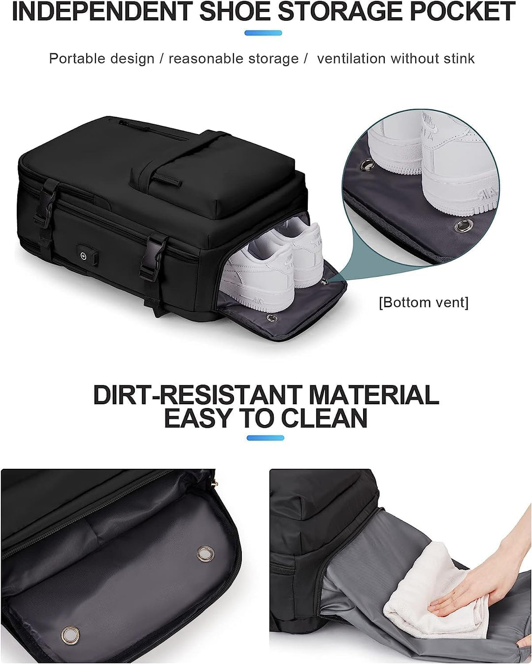 40L Vízálló Utazó Hátizsák Cipőtartóval és USB Porttal – 14” Laptop Méretű