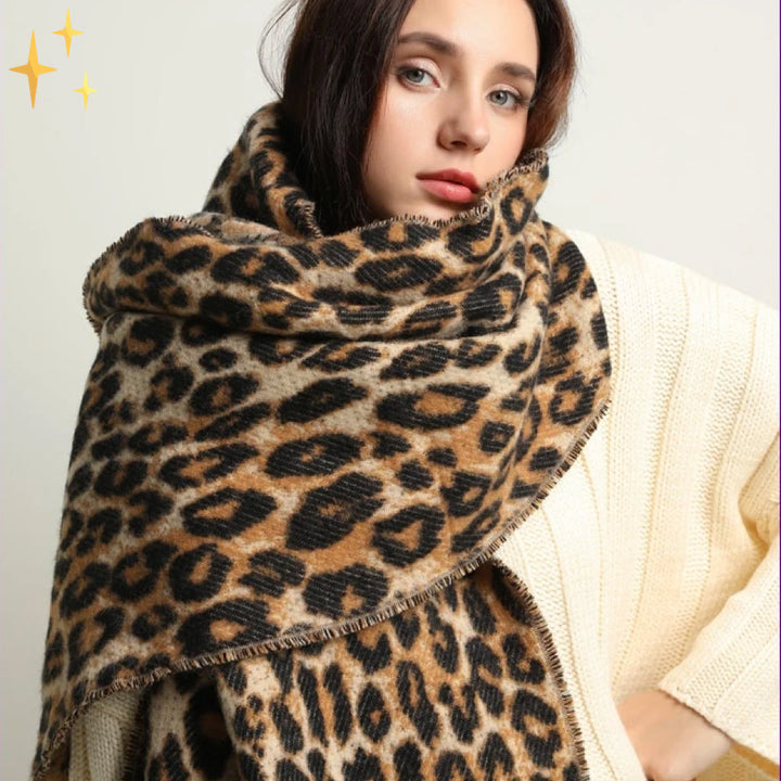 Trendi Leopárdmintás XL Gyapjú Sál - Sophia