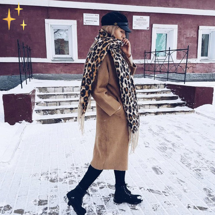 Trendi Leopárdmintás XL Gyapjú Sál - Sophia