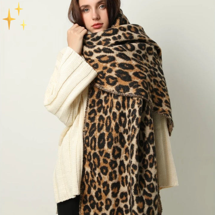 Trendi Leopárdmintás XL Gyapjú Sál - Sophia