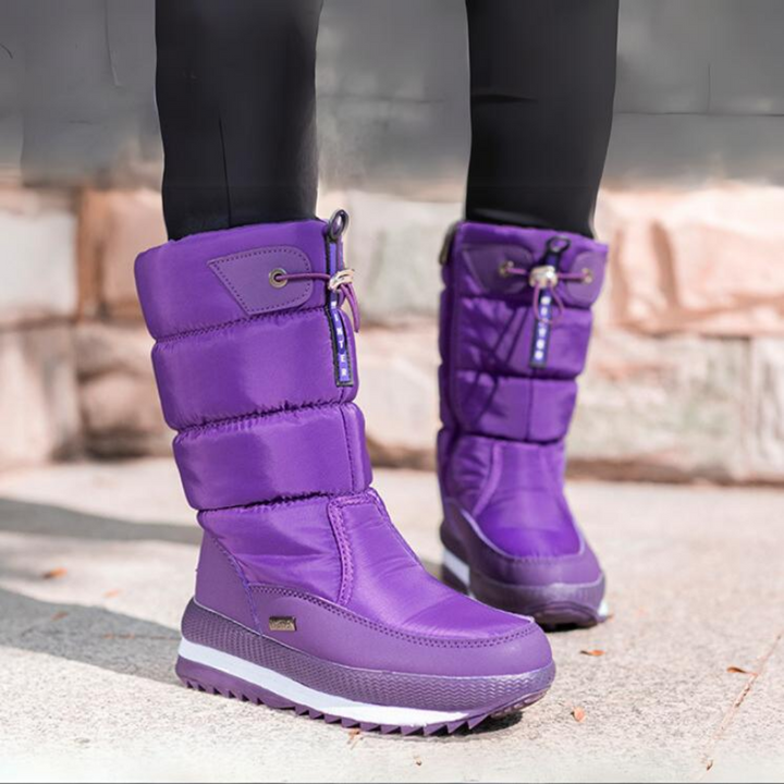 Lila Damen-Winterstiefel, wasserdicht, gefüttert, rutschfest, Outdoor, warm, bequem.