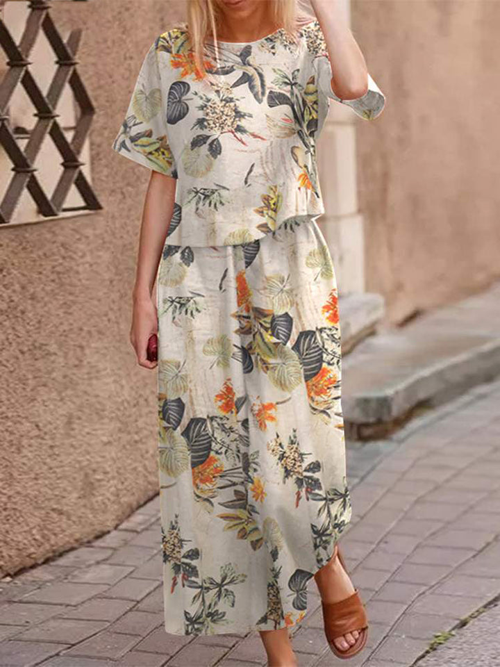 Laza, kétrészes nyári szett pamutból, kedvező szabással – Boho szett Zephyra
