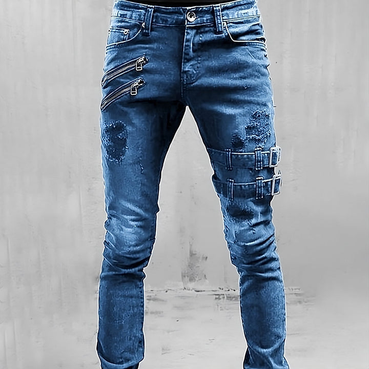 Férfi Denim Farmernadrág Csatokkal és Cipzárakkal - TitanEdge