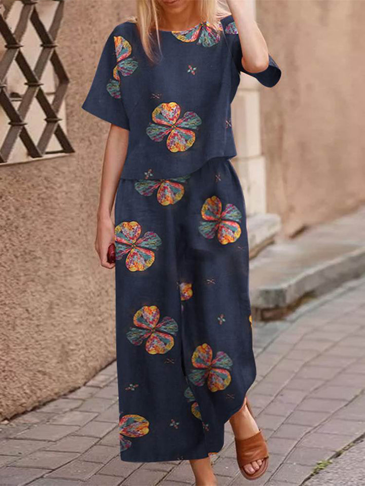Laza, kétrészes nyári szett pamutból, kedvező szabással – Boho szett Zephyra