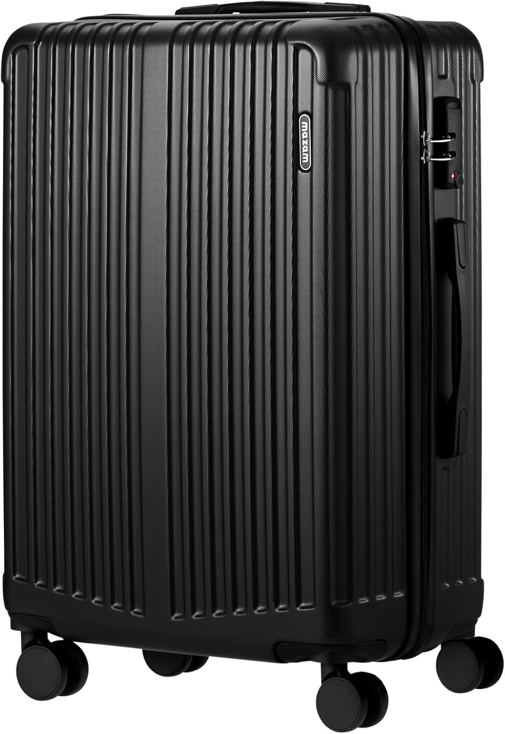 Nagy kemény héjú bőrönd 360°-os kerekekkel és TSA zárakkal – Fekete csíkos
