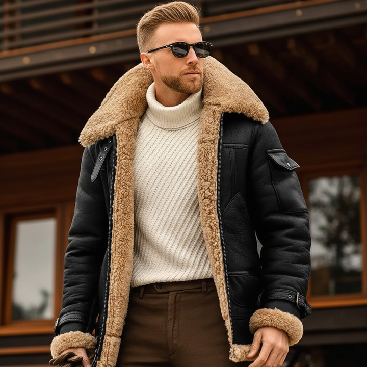 Stílusos Kamel Bőr Pilóta Kabát - Leonardo