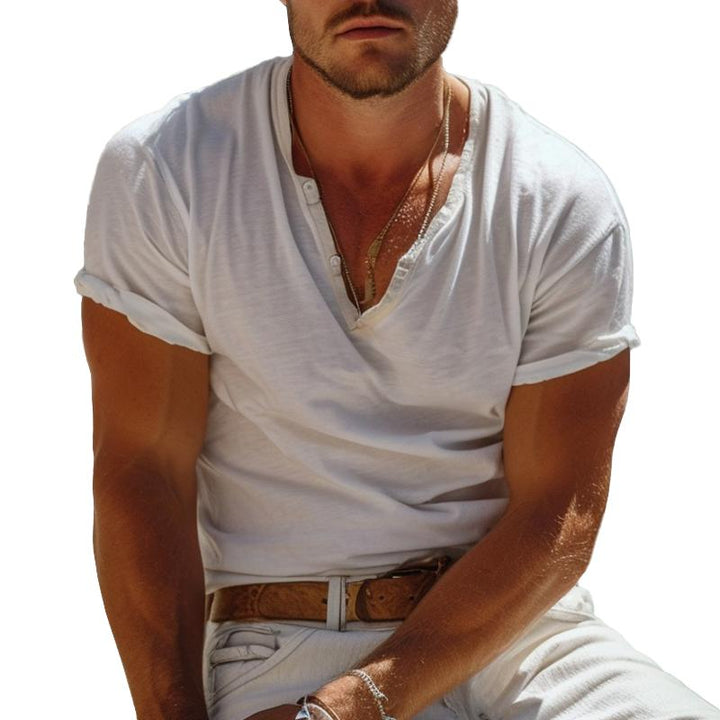 Casual Henley Galléros Henley póló Rövid Ujjú – Nico