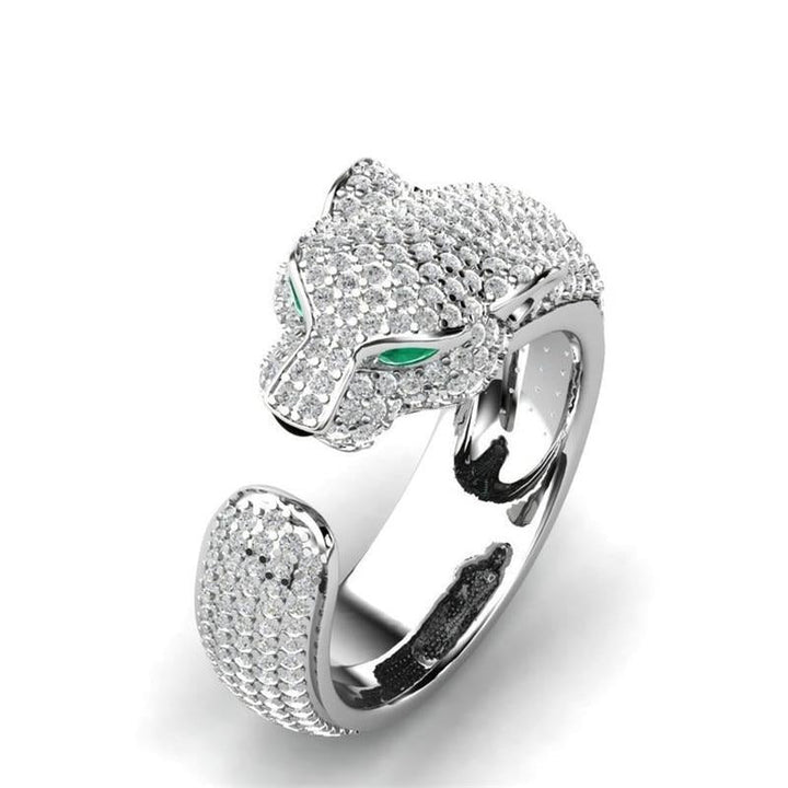 Állítható Gyűrű 18K Ezüst és Rózsaarany Zöld Zirconia Szemekkel - Jaguar Gyűrű™