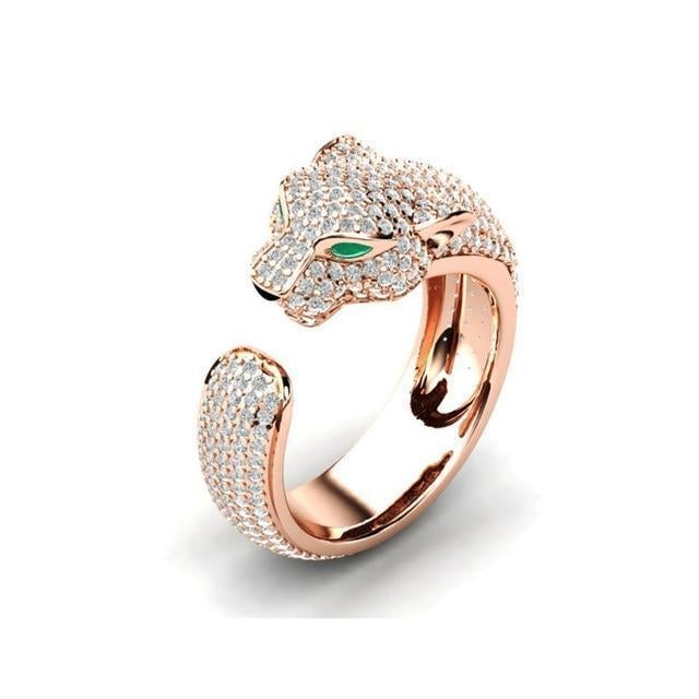 Állítható Gyűrű 18K Ezüst és Rózsaarany Zöld Zirconia Szemekkel - Jaguar Gyűrű™