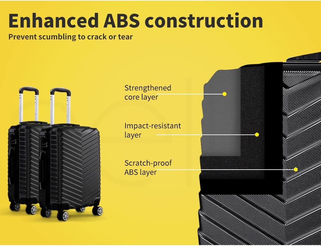 Kompakt és kemény héjú kézipoggyász bőrönd 360°-os forgó kerekekkel – Fekete